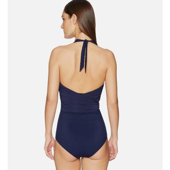 Heidi Klein Body Wrap Navy One Piece Swimsuit Size M - Picture 2 of 14